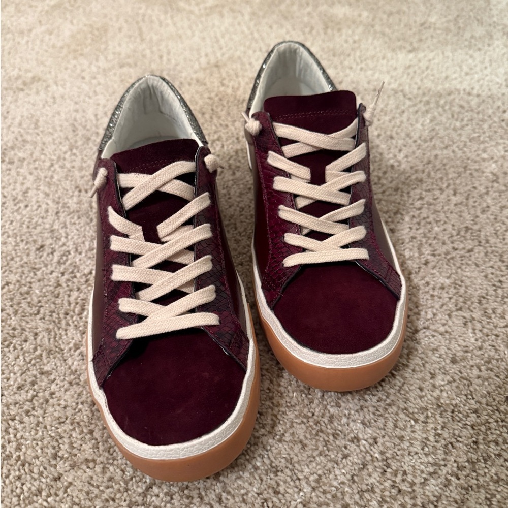 Dolce Vita Burgundy and Cream Sneakers - Picture 2 of 3
